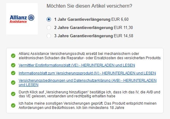 Garantieverlängerung bei ebay